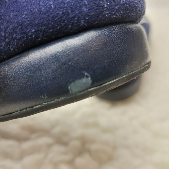 Belgian  Midinette Womsn's Slippers Shoes Size 7 Navy Blue Suede Loafers Bow Tie - Picture 6 of 12
